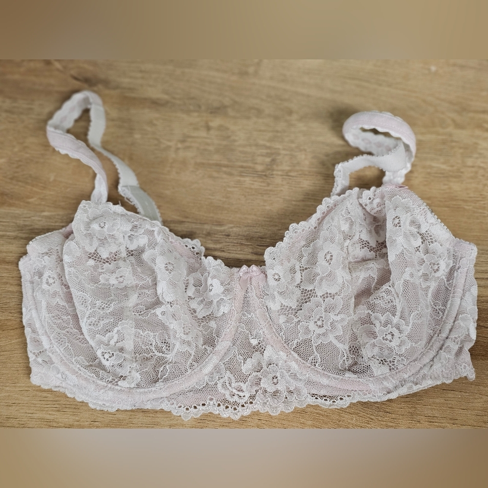 Felina Underwire White and Pink Lace Bra Bow 32DD